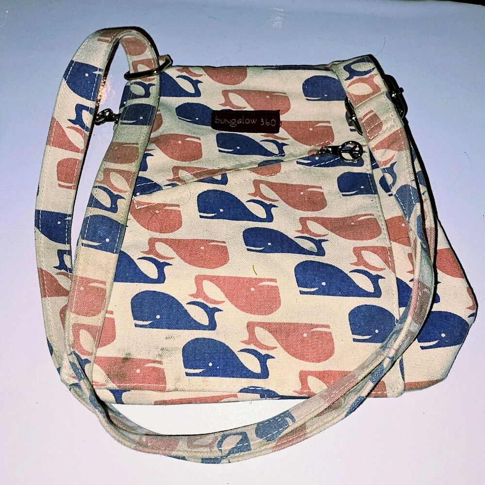 Bungalow 360 AOP Whales Adjustable Strap Canvas Crossbody Polka Dot Lining Bag